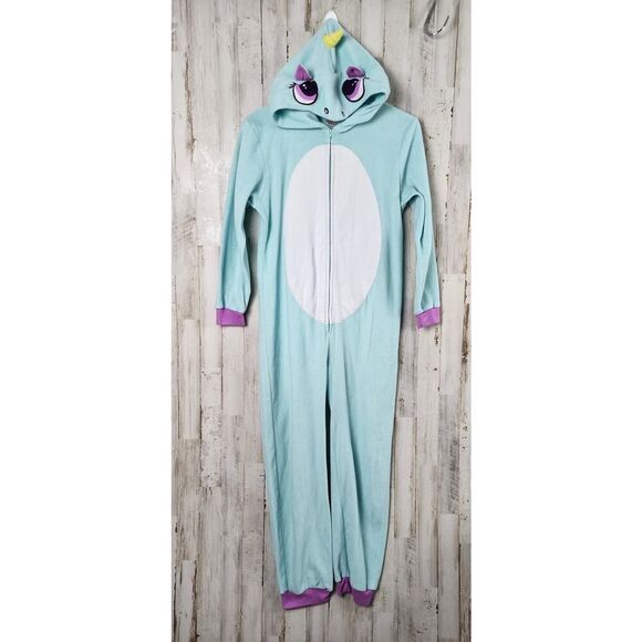 Cat & Jack Unicorn Pajama Onesie Blue Large 10-12 - Picture 2 of 9